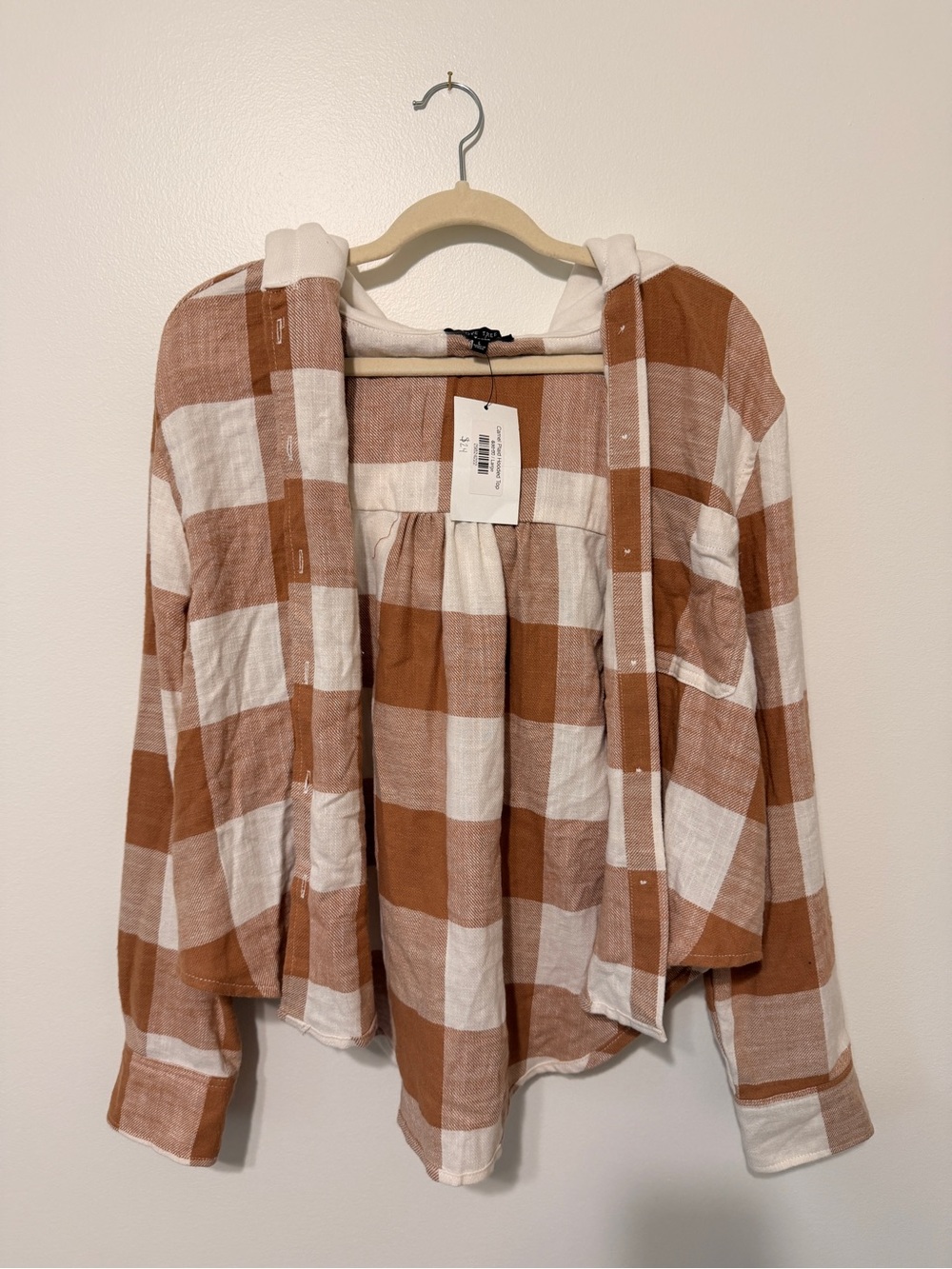 Love Tree Rust and White Plaid Hooded Flannel
